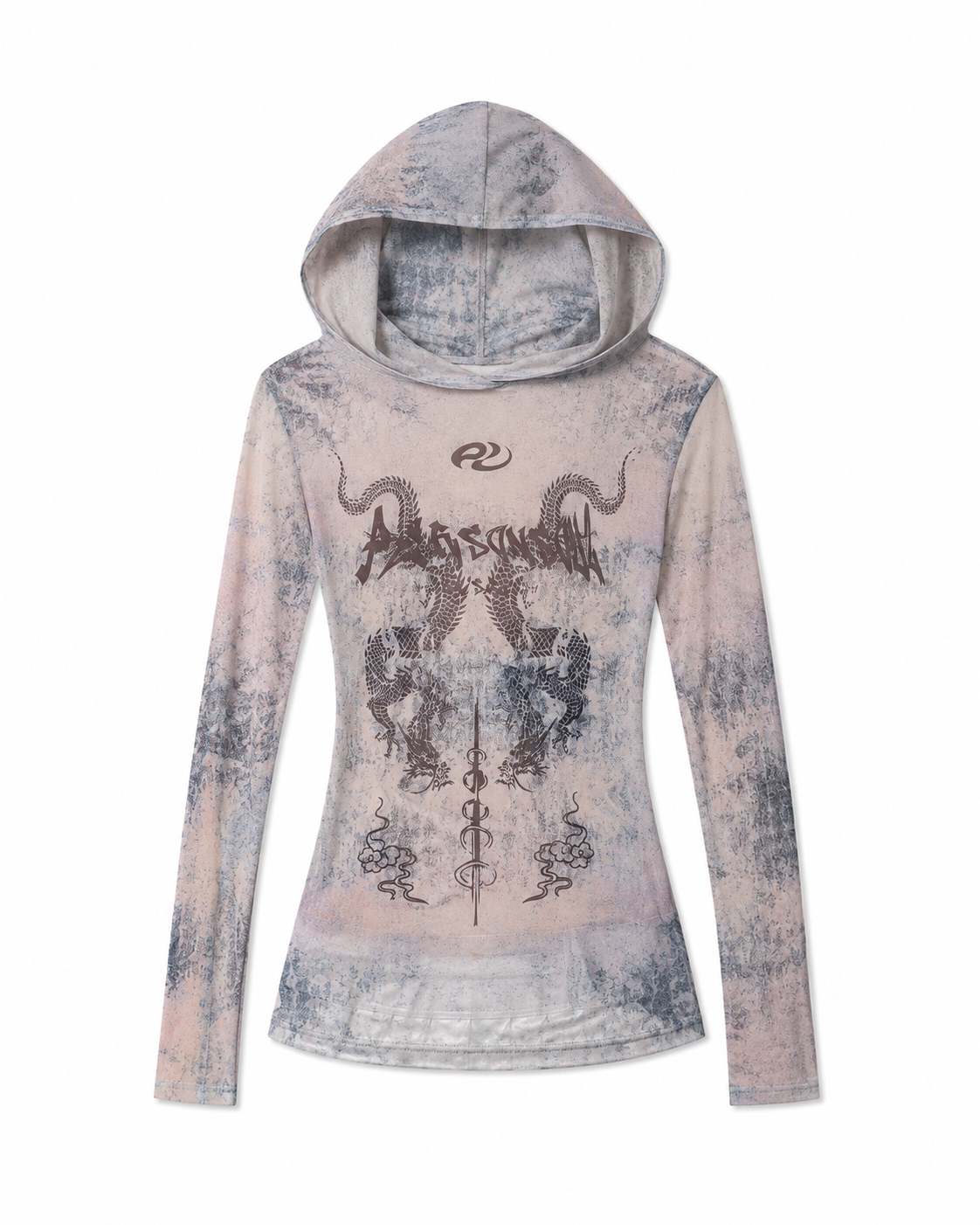 Washed Dragon Graphic Hooded Mesh Top