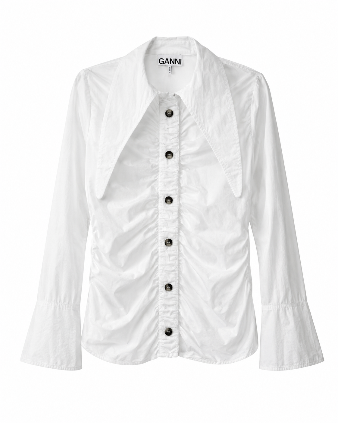 GANNI White Sculptural Ruched Shirt