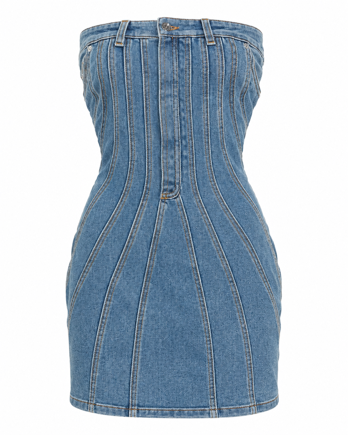 Mugler Sculpted Denim Strapless Mini Dress