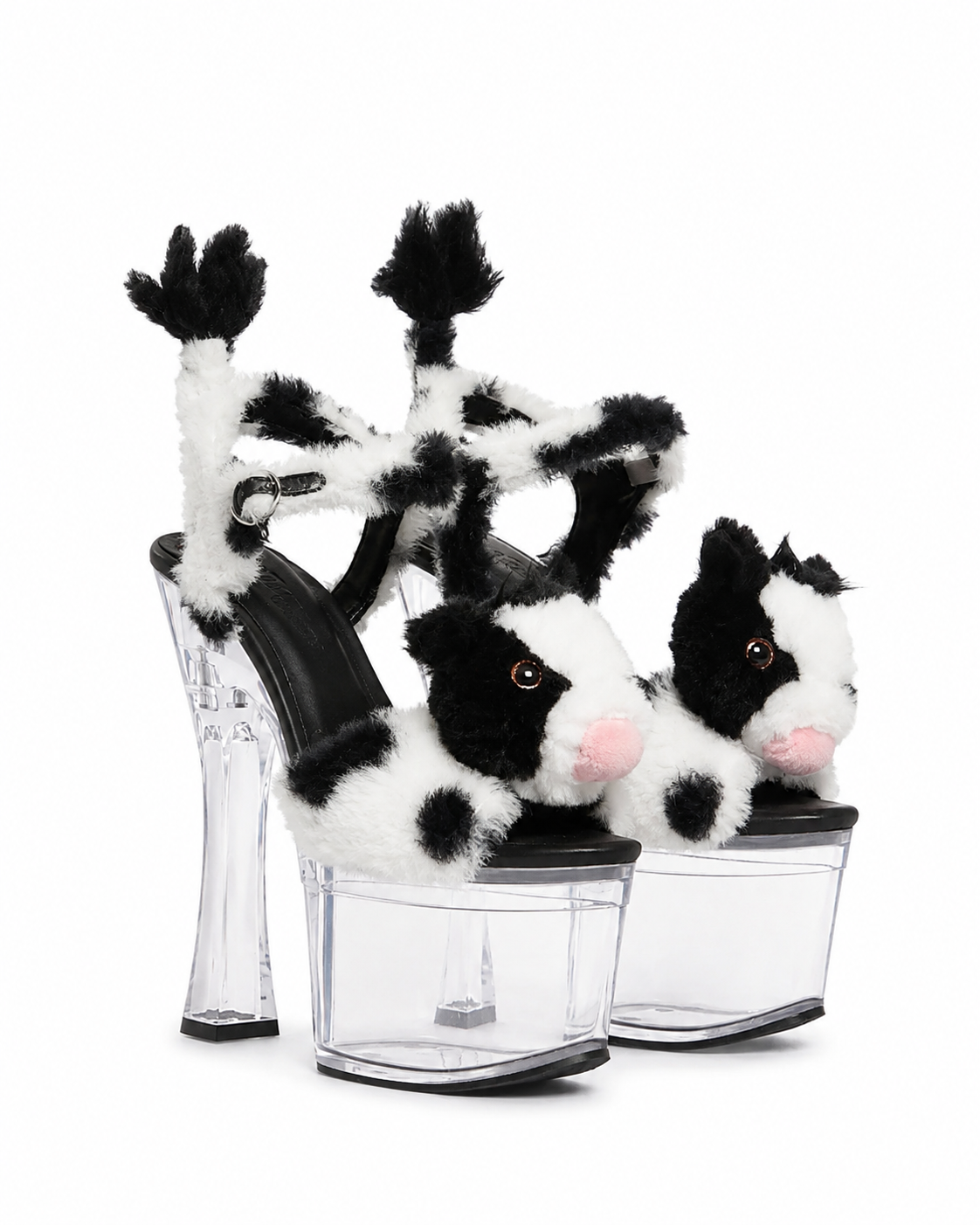Cow Print Faux Fur Platform Heels