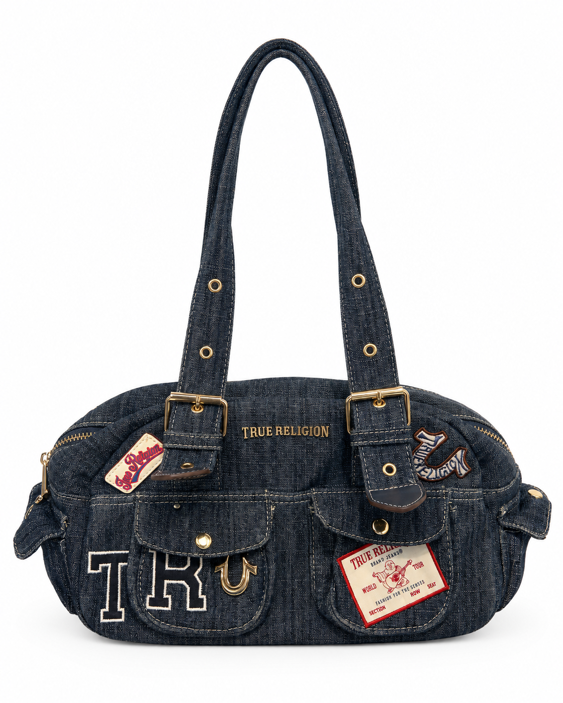 True Religion Dark Wash Patchwork Denim Bag