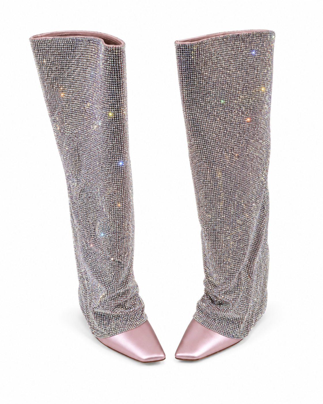Bendetta Bruzziches Crystal Embellished Pink Satin Knee-High Boots