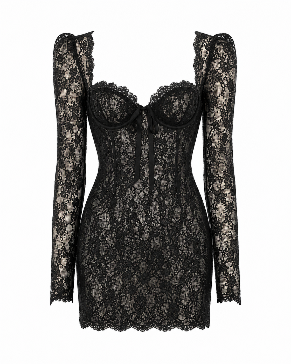 Alessandra Rich Black Lace Corset Mini Dress