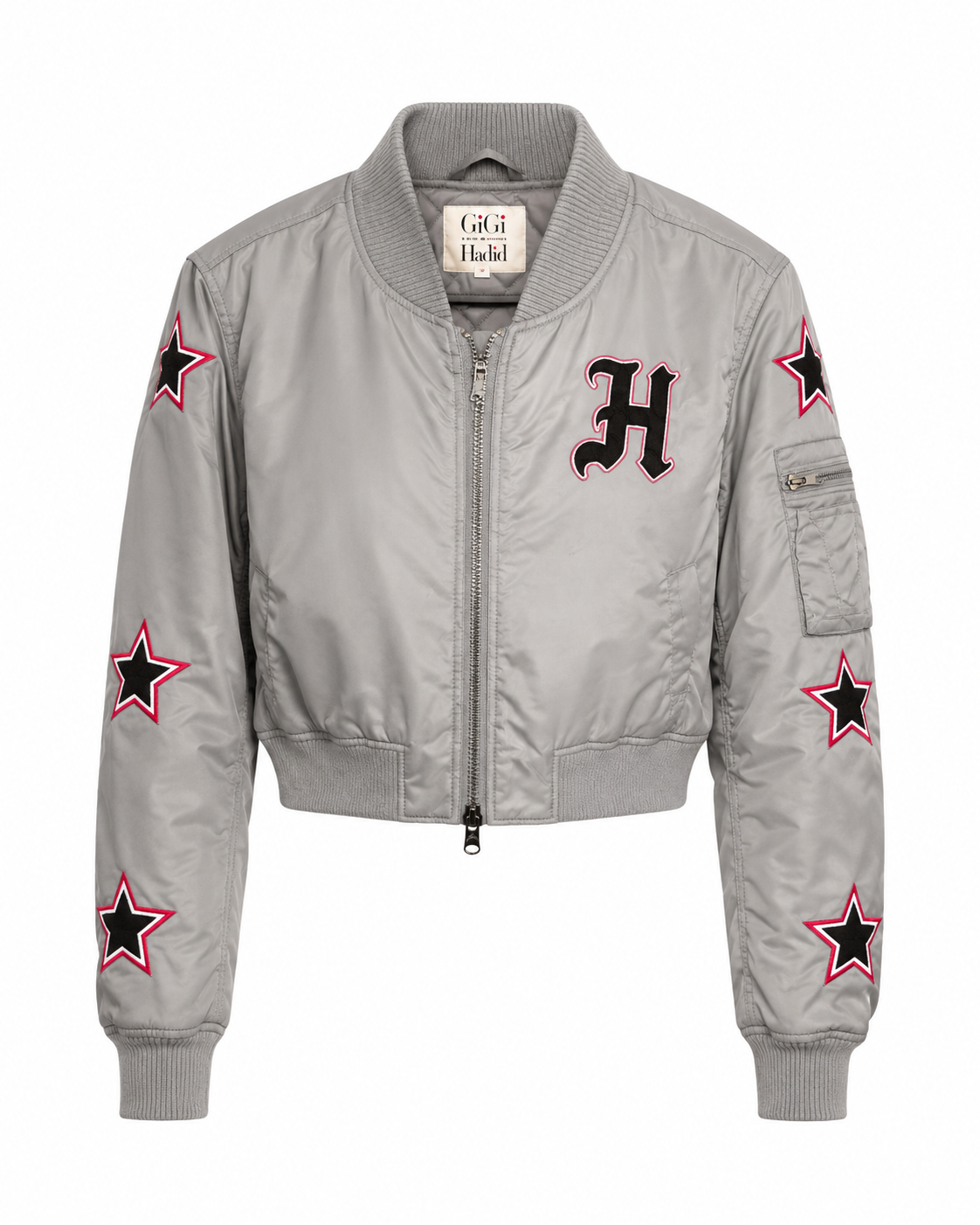 Gigi Hadid Star Patch Cropped Bomber Jacket