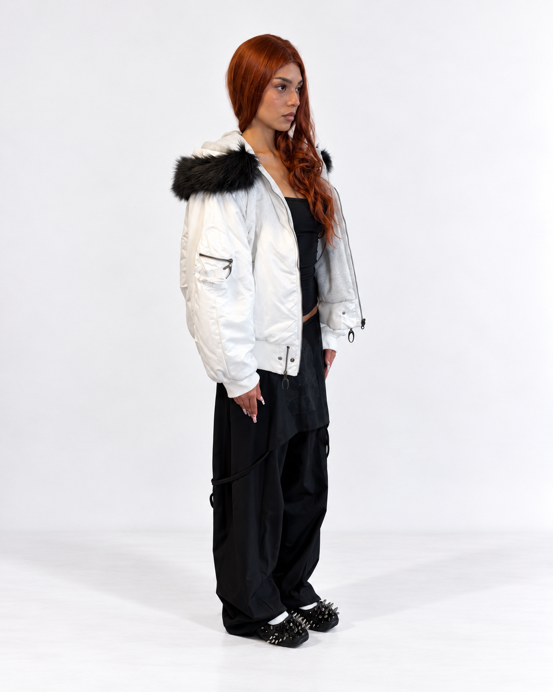 Cozy Worldwide Chaos White Reversible Bomber Jacket