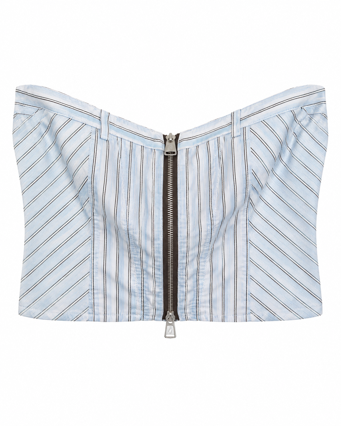 Tokyo Vintage Deconstructed Pinstripe Zip-Up Corset Top