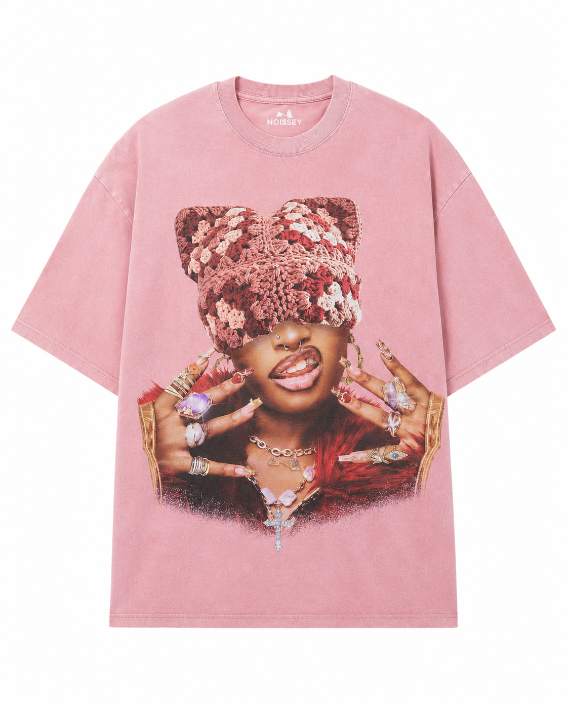 NOISSEY Pink Graphic Oversized T-Shirt