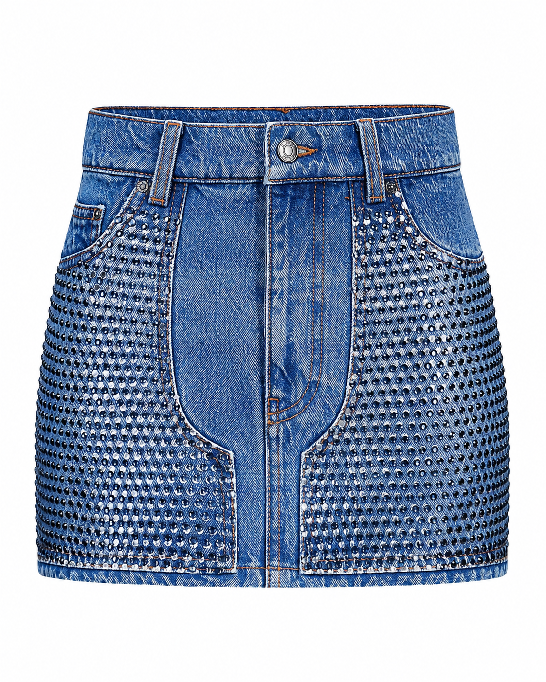 AREA Embellished Denim Mini Skirt