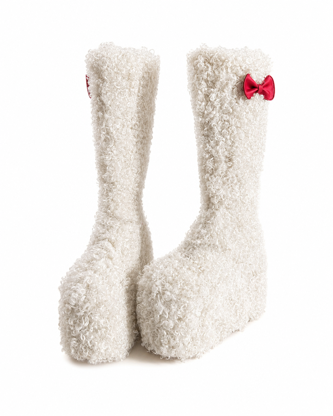 White Curly Faux Fur Platform Boots