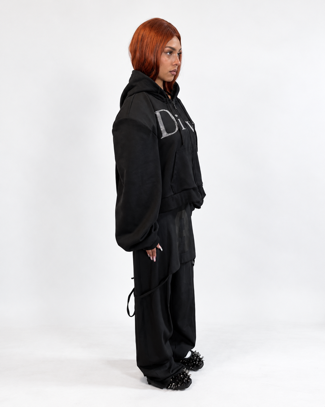 Namilia Diva Rhinestone Cropped Zip Hoodie