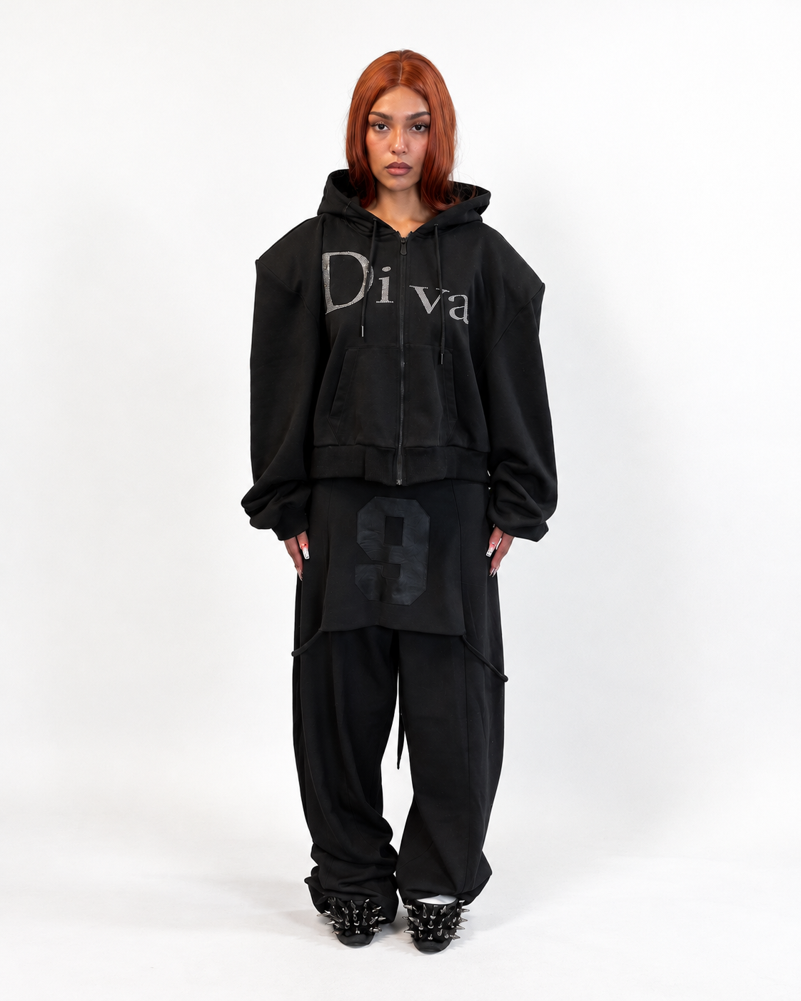 Namilia Diva Rhinestone Cropped Zip Hoodie
