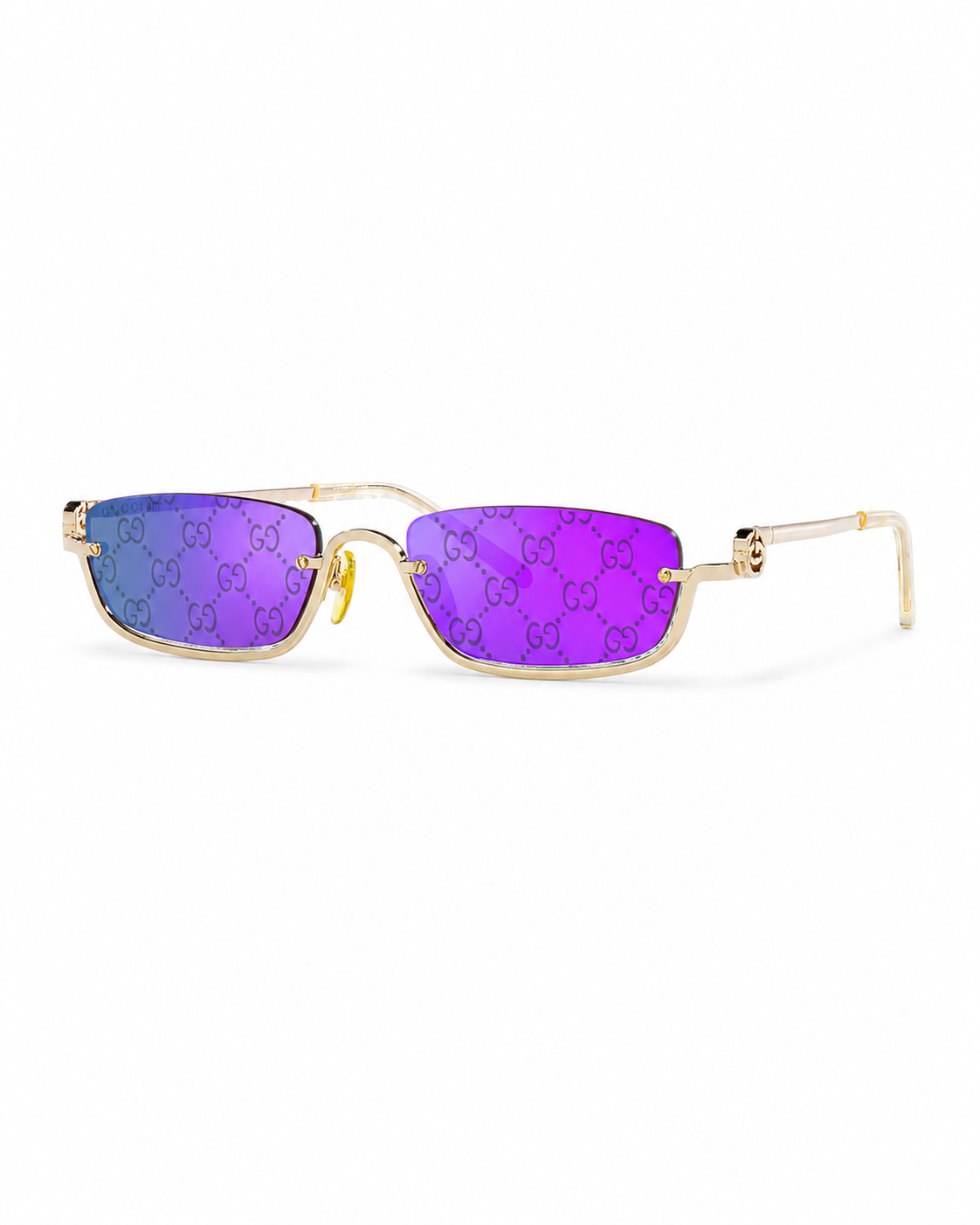 Gucci Gold GG1278S Monogram Mirrored Rectangular Sunglasses