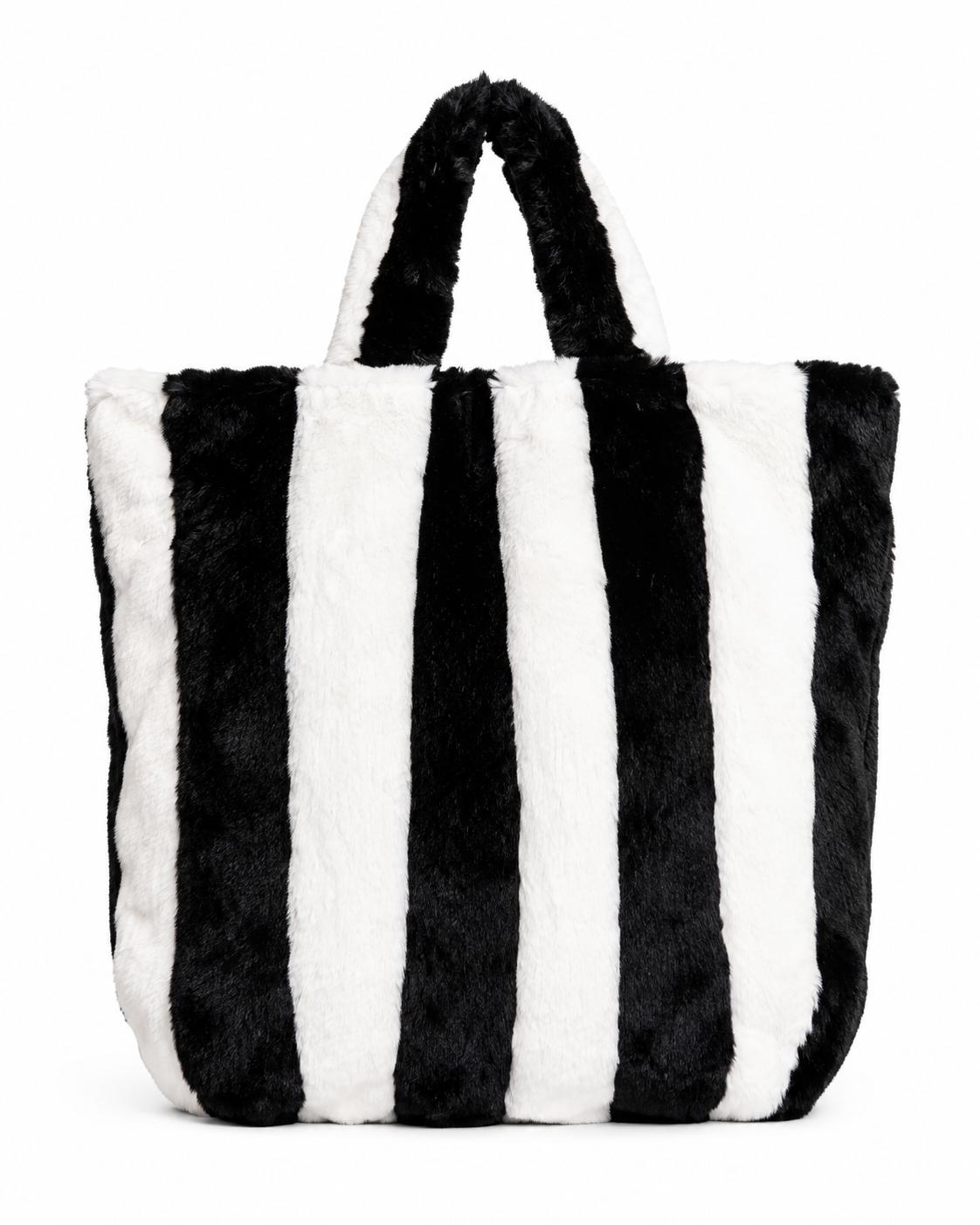 HAKAN Black & White Faux Fur Striped Tote Bag