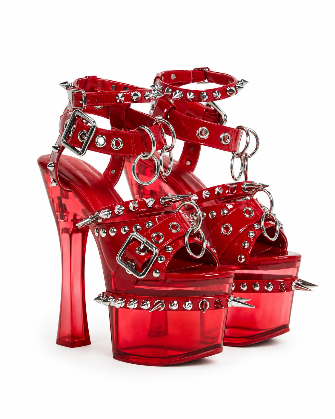 Red Studded Ring Platform Heels