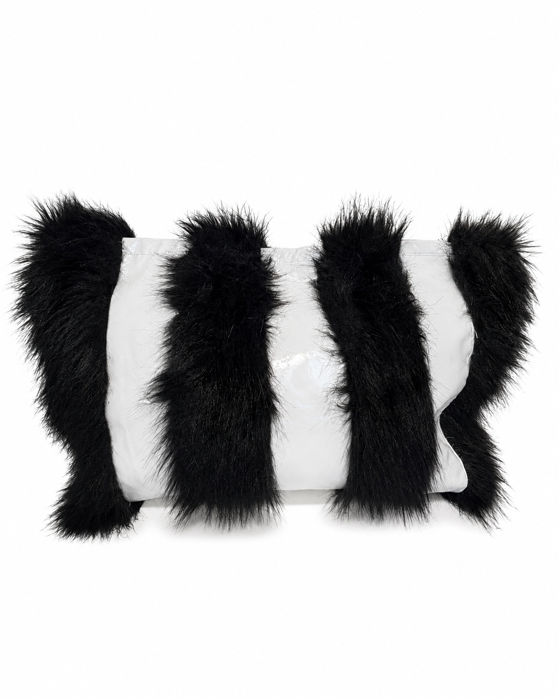 Hakan Akkaya White Patent Faux-Fur Statement Bag