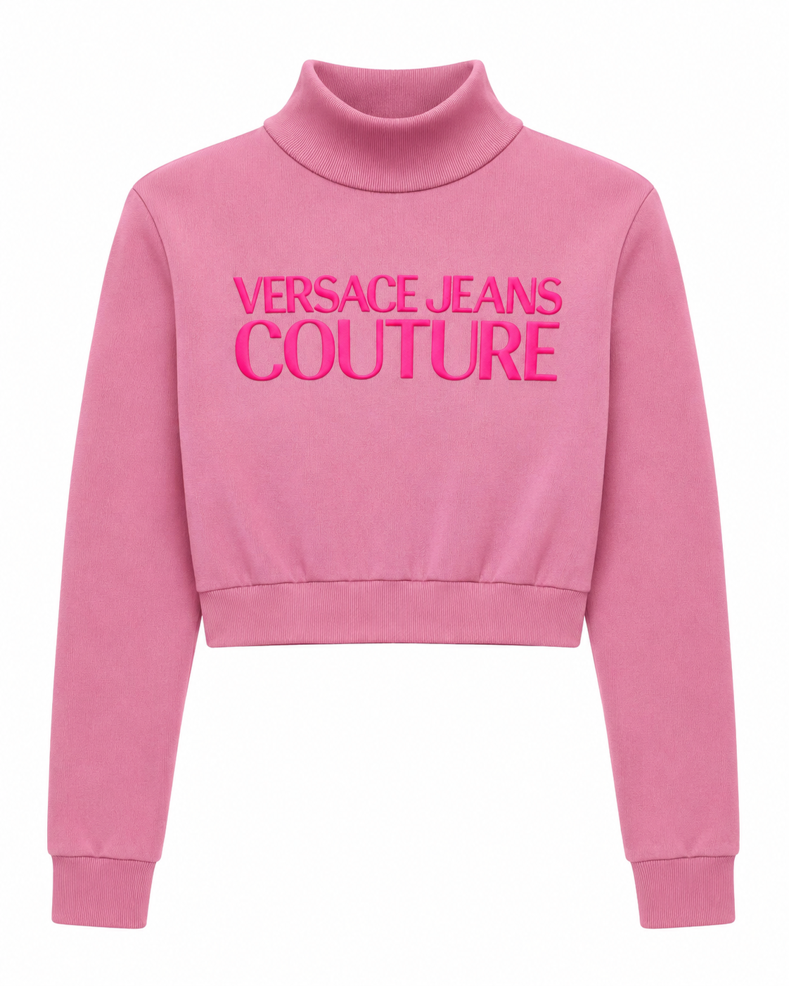 Versace Jeans Couture Pink Logo Cropped Turtleneck Top