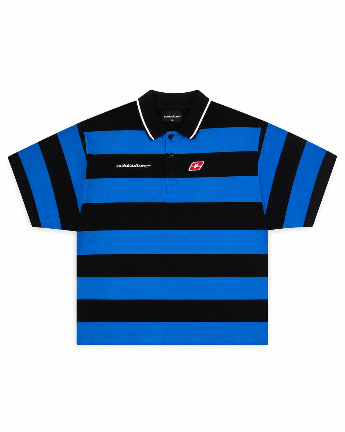 Coldculture Blue & Black Striped Polo Shirt
