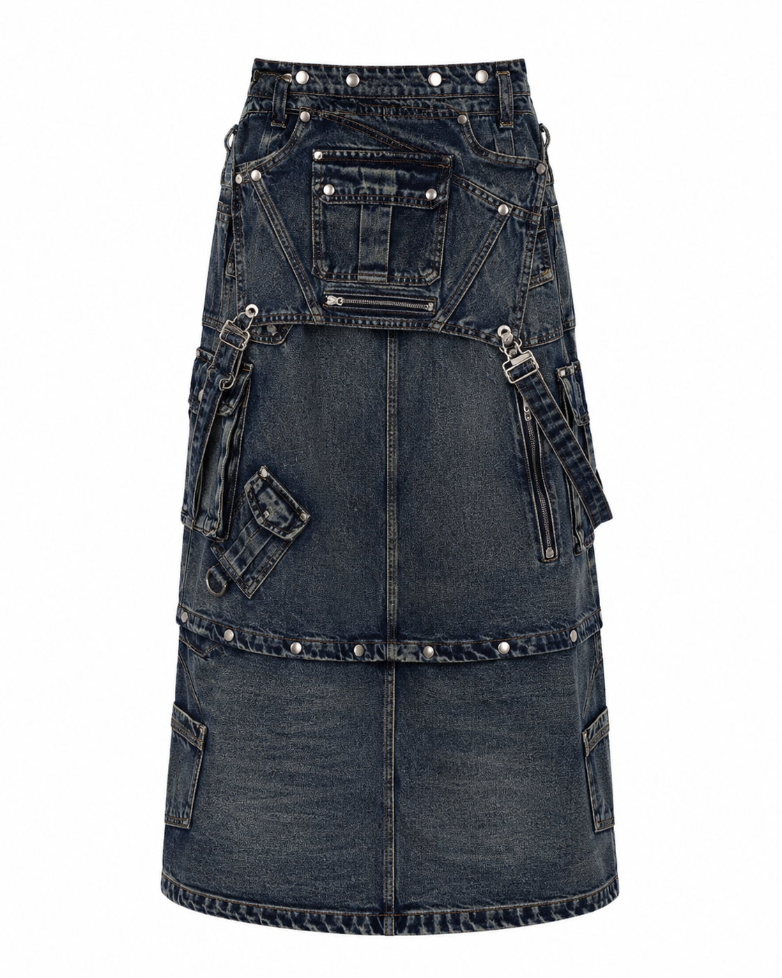 Personsoul Deconstructed Utility Denim Maxi Skirt