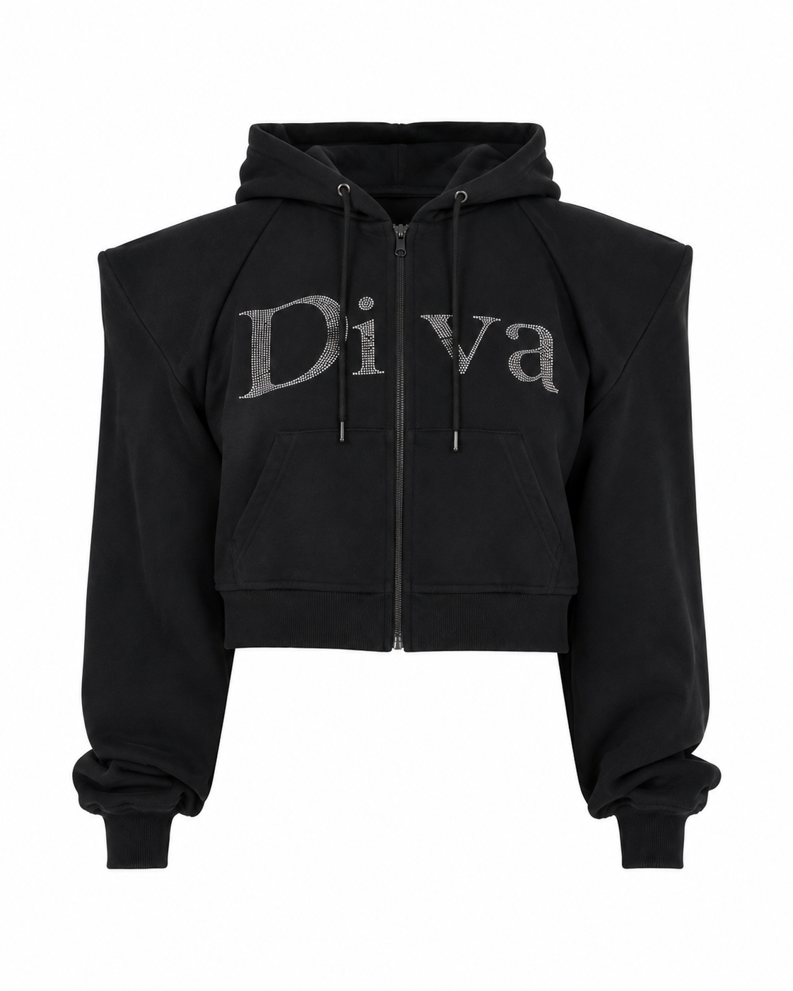 Namilia Diva Rhinestone Cropped Zip Hoodie