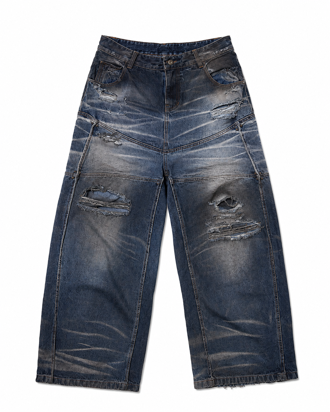Feng System Distressed Baggy Jeans Dark Blue