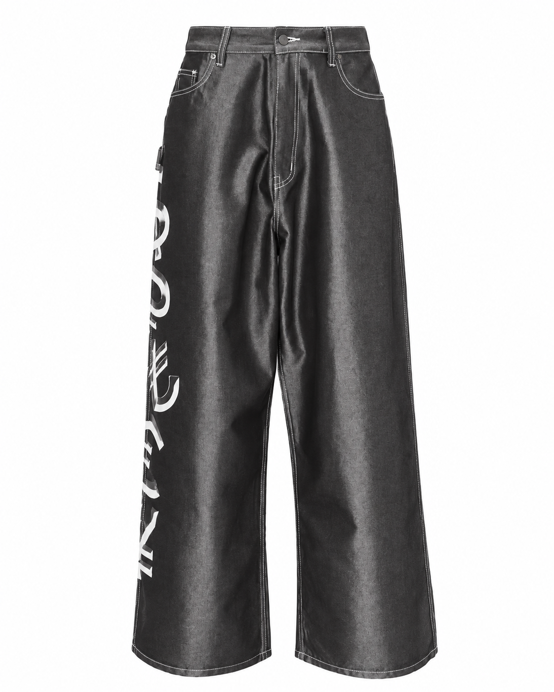 Jaded London Black Metallic Graphic Wide-Leg Jeans