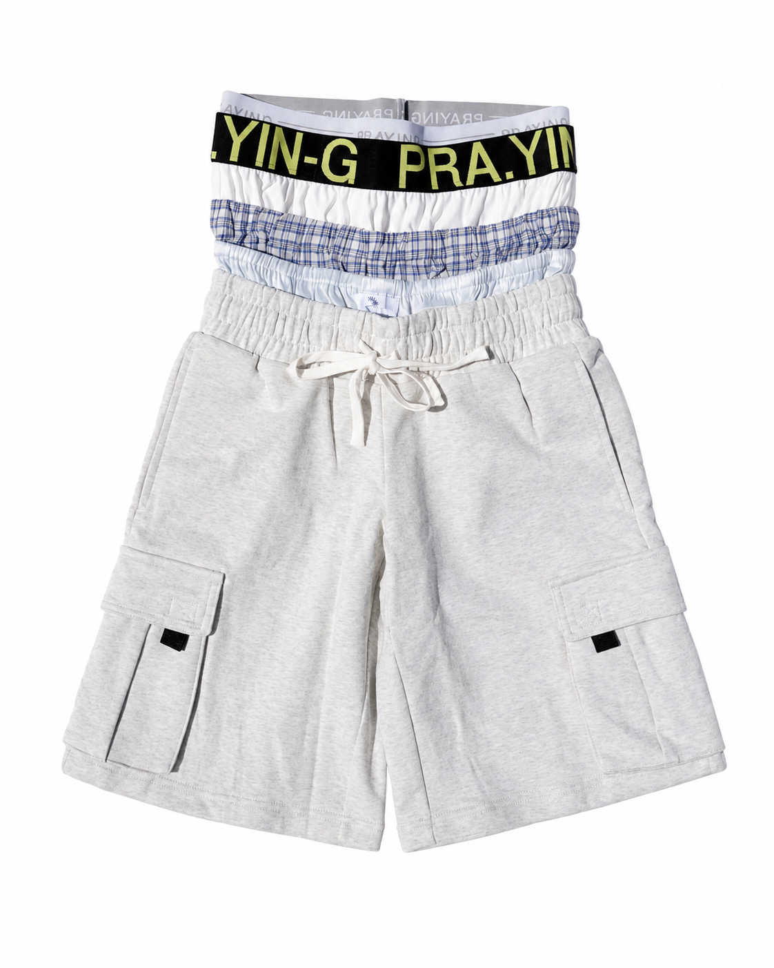 PRAYYING Layered Logo Waistband Grey Sweatpants