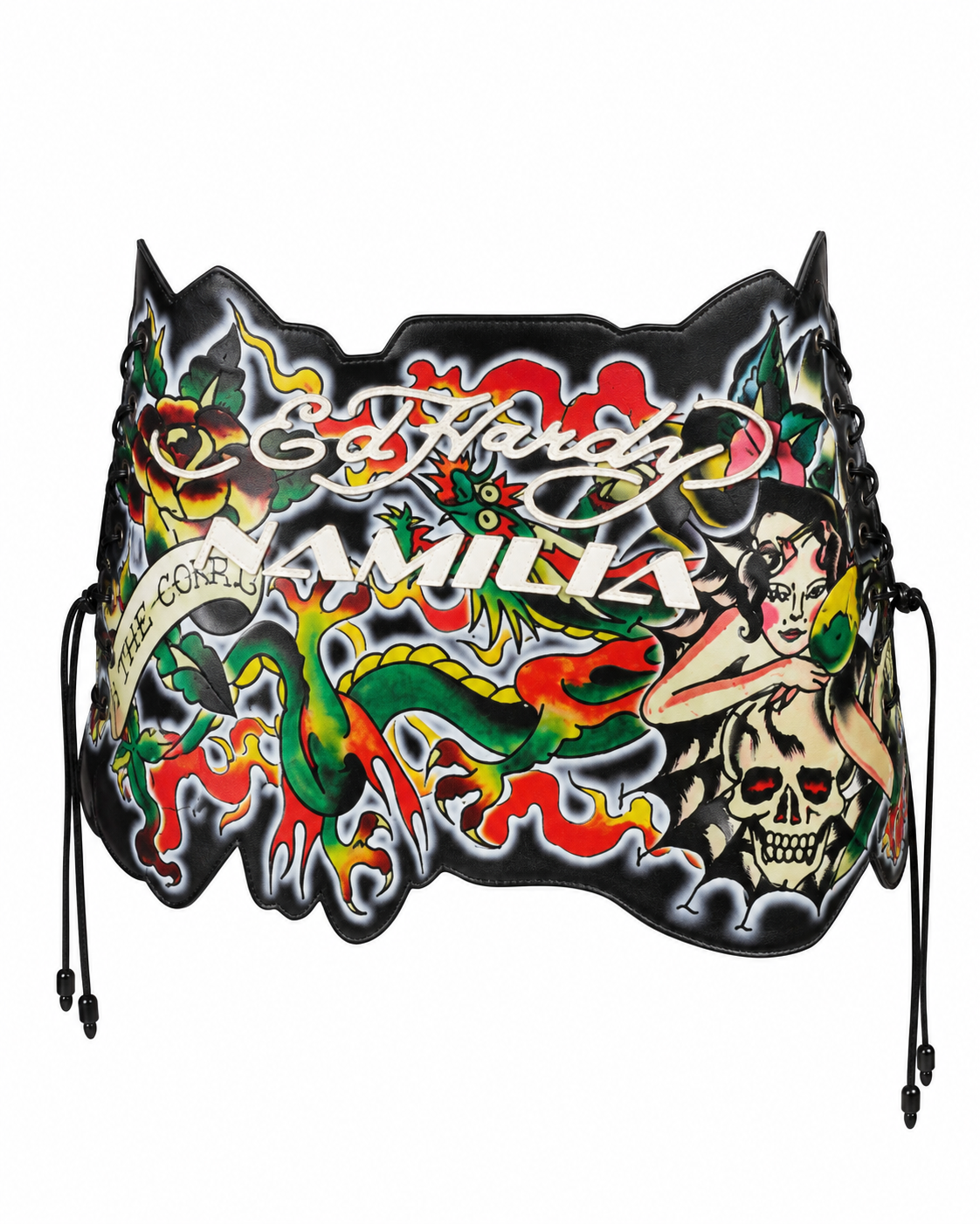 Namilia x Ed Hardy Tattoo Print Lace-Up Mini Skirt