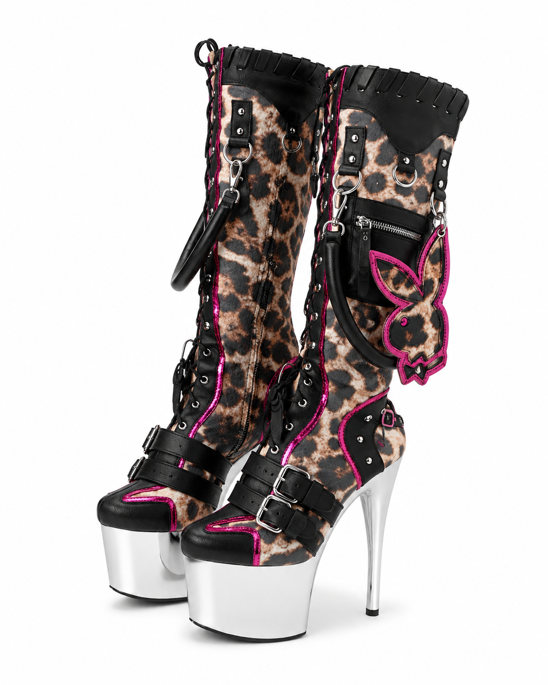 Playboy x Namilia Leopard Platform Stiletto Boots
