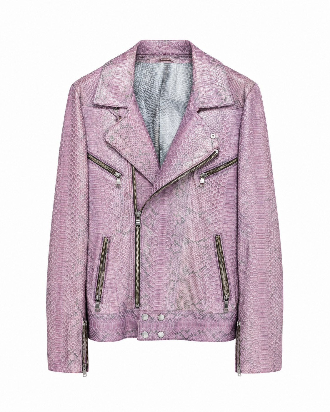 Hakan Akkaya Pink Snake Leather Biker Jacket