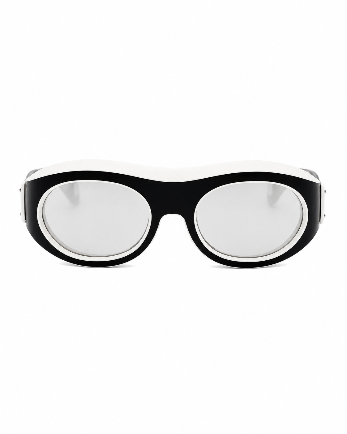 Moncler Black and White Oval Sunglasses