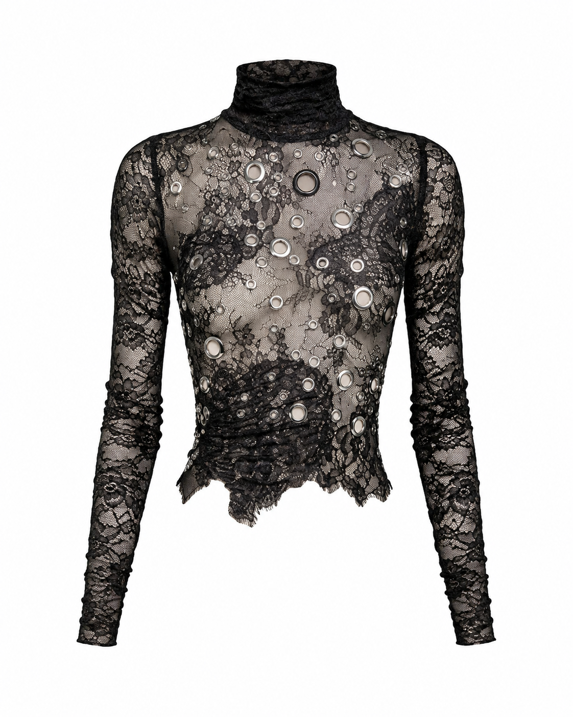 Latui Atelier Lace Eyelet Turtleneck Top
