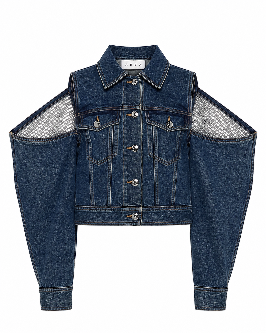 AREA Crystal Cut-Out Denim Jacket