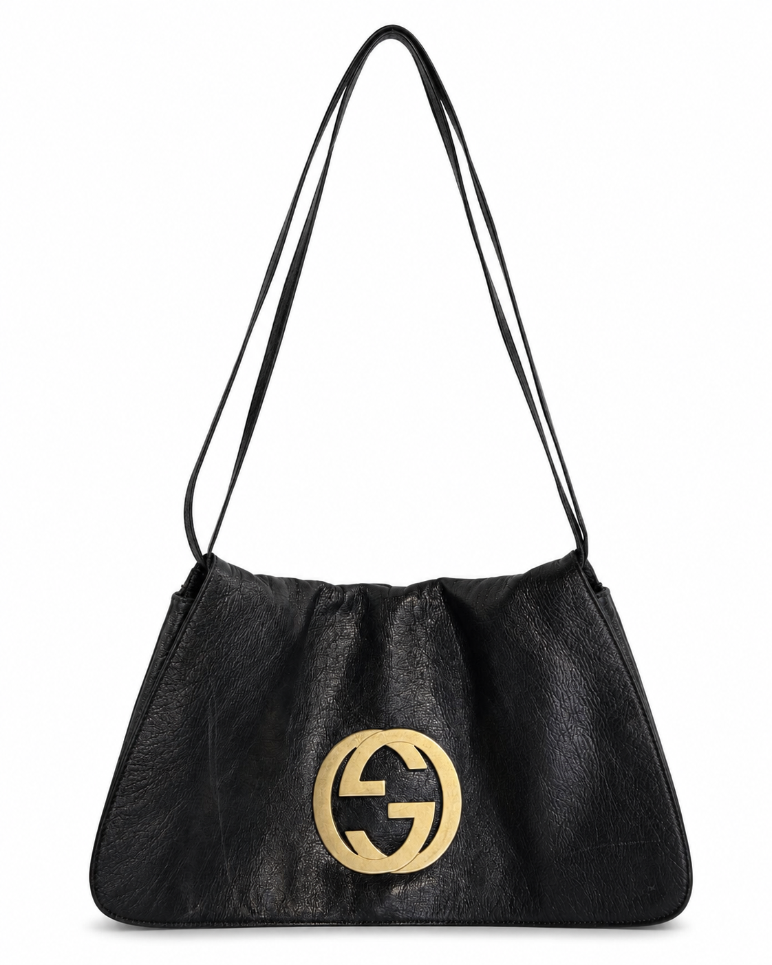 Vintage Gucci Black Leather Logo Shoulder Bag