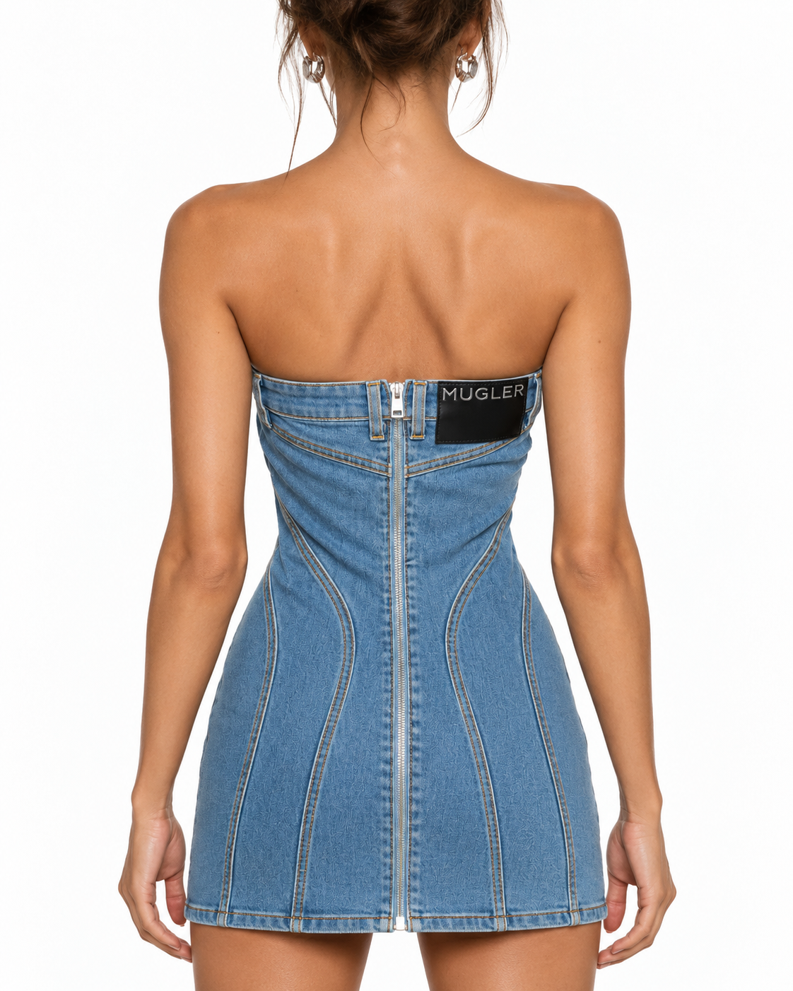 Mugler Sculpted Denim Strapless Mini Dress