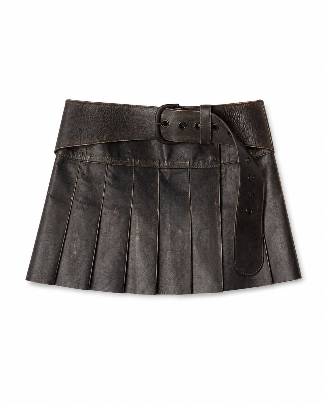 Off-White Distressed Leather Pleated Mini Skirt