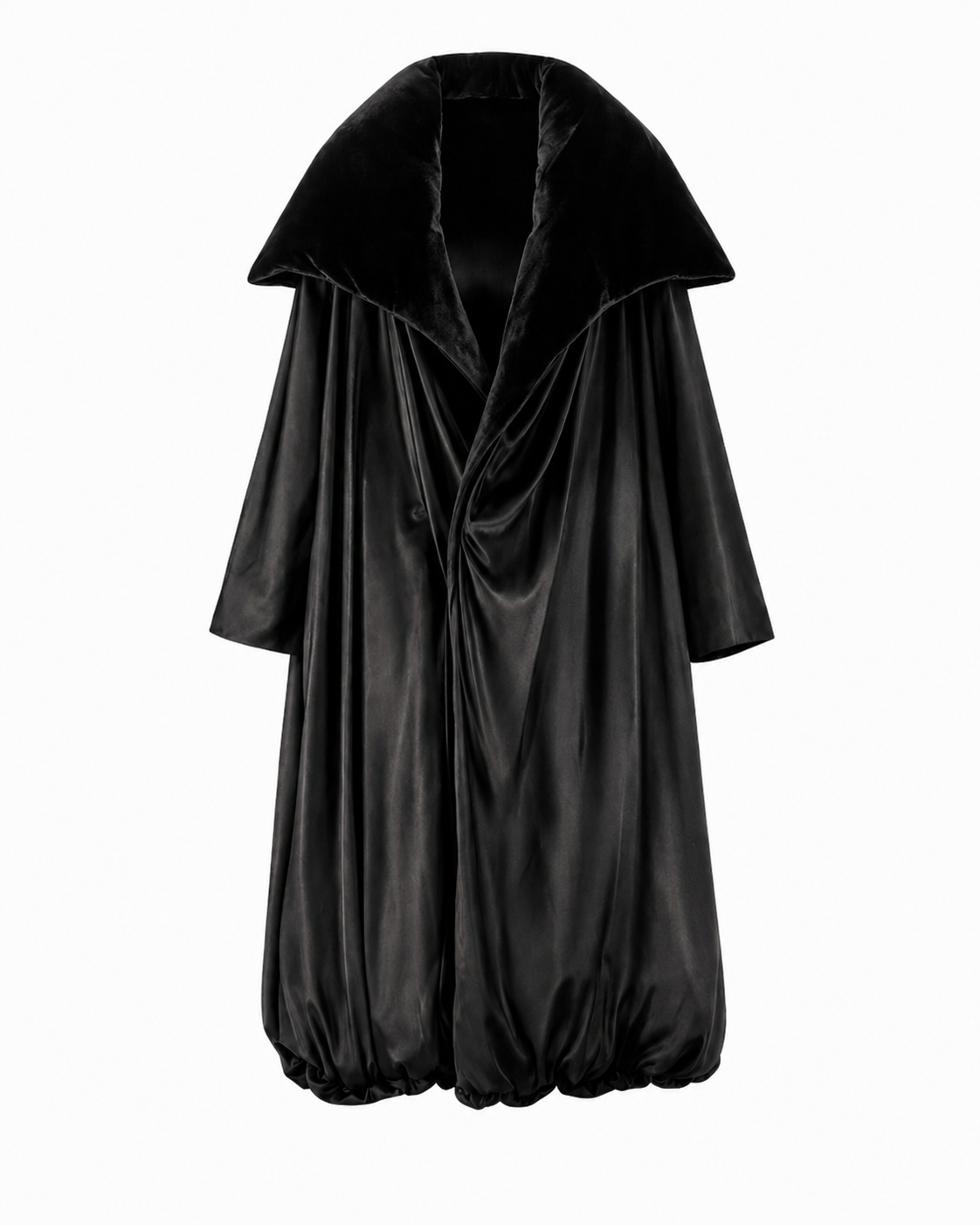 Hakan Akkaya Black Satin Sculptural Coat