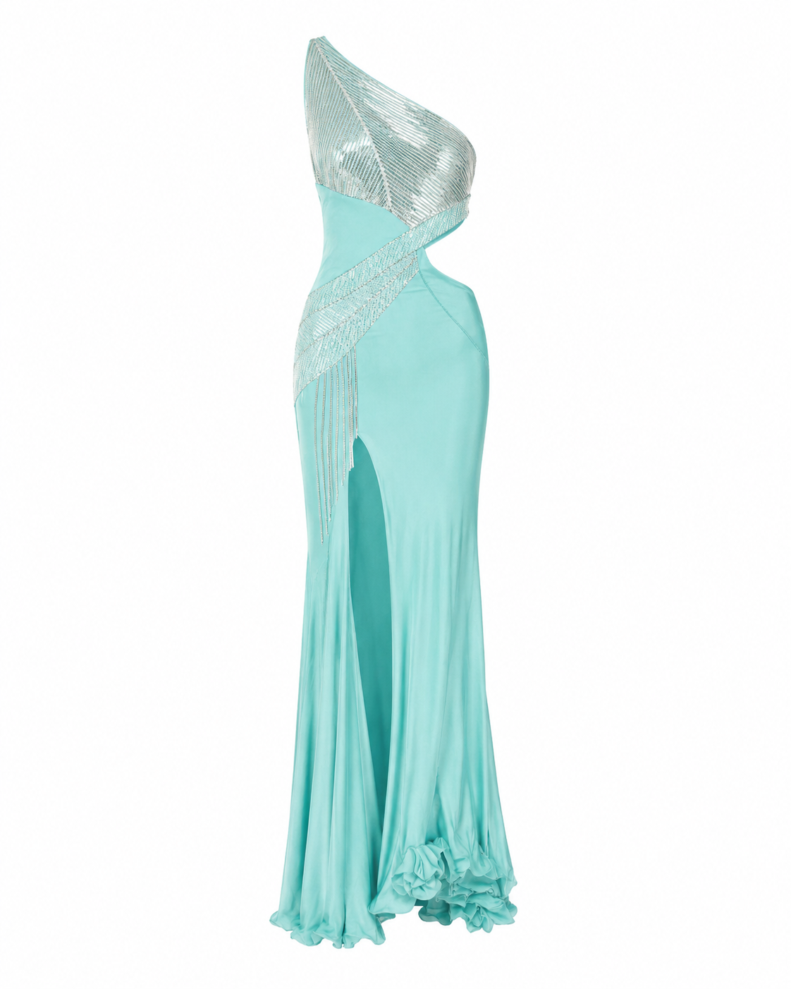 Versace Vintage 2010 Aquamarine Embellished Cut-Out Evening Gown