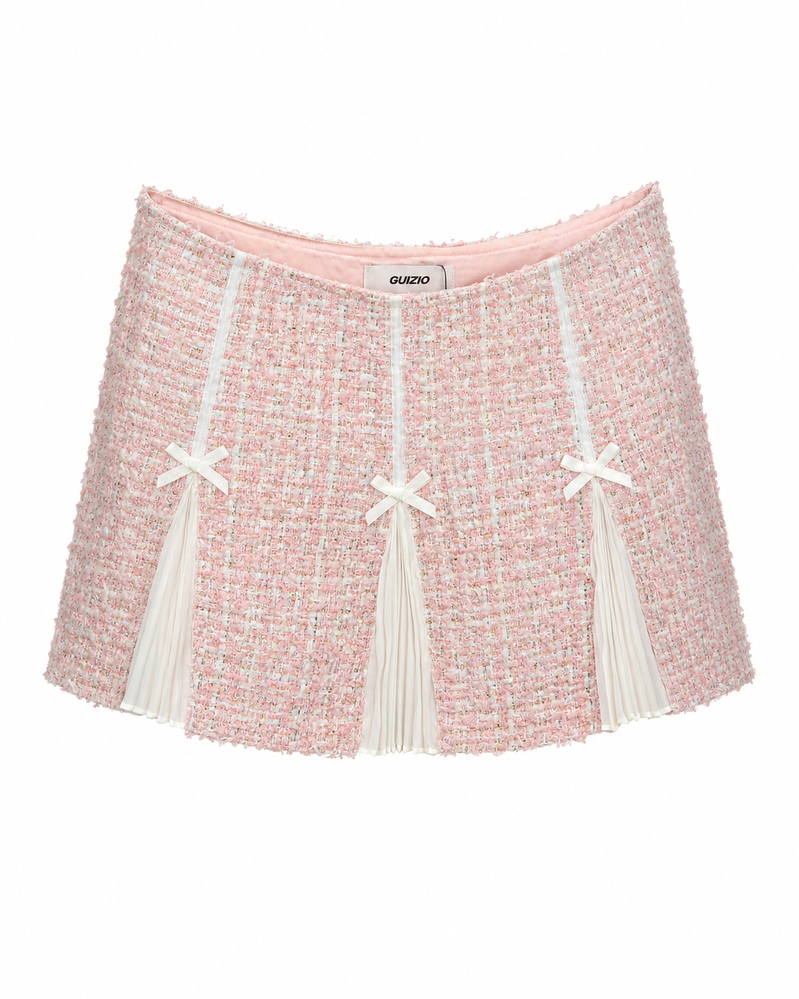 Guizio Pink Tweed Pleated Mini Skirt