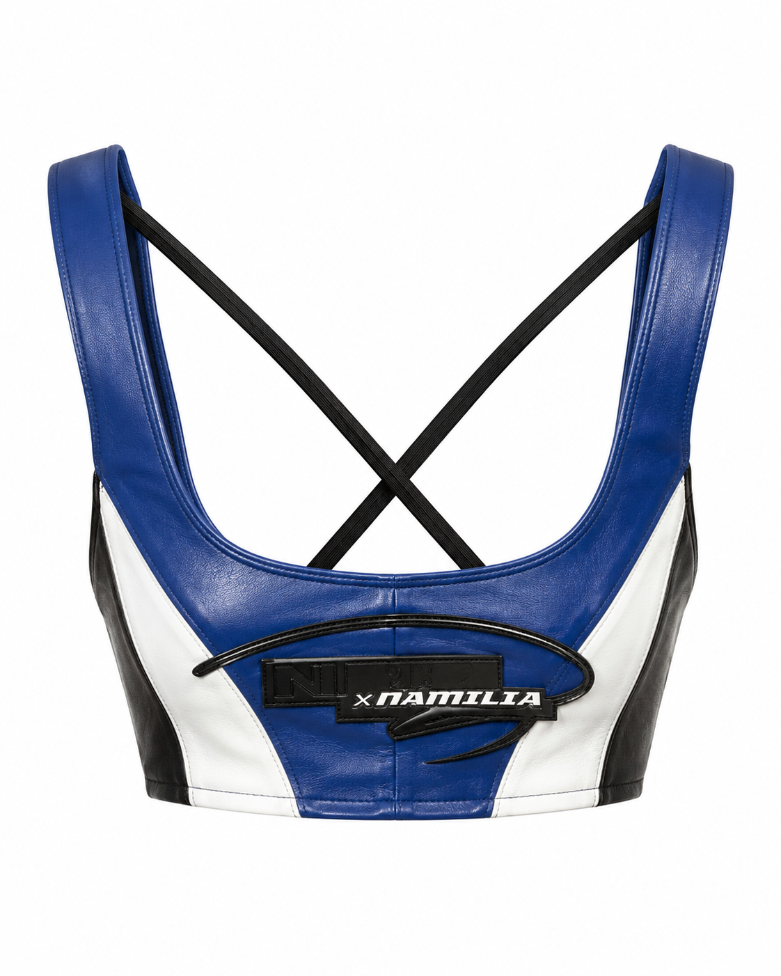 Namilia Blue Racing Leather Crop Top