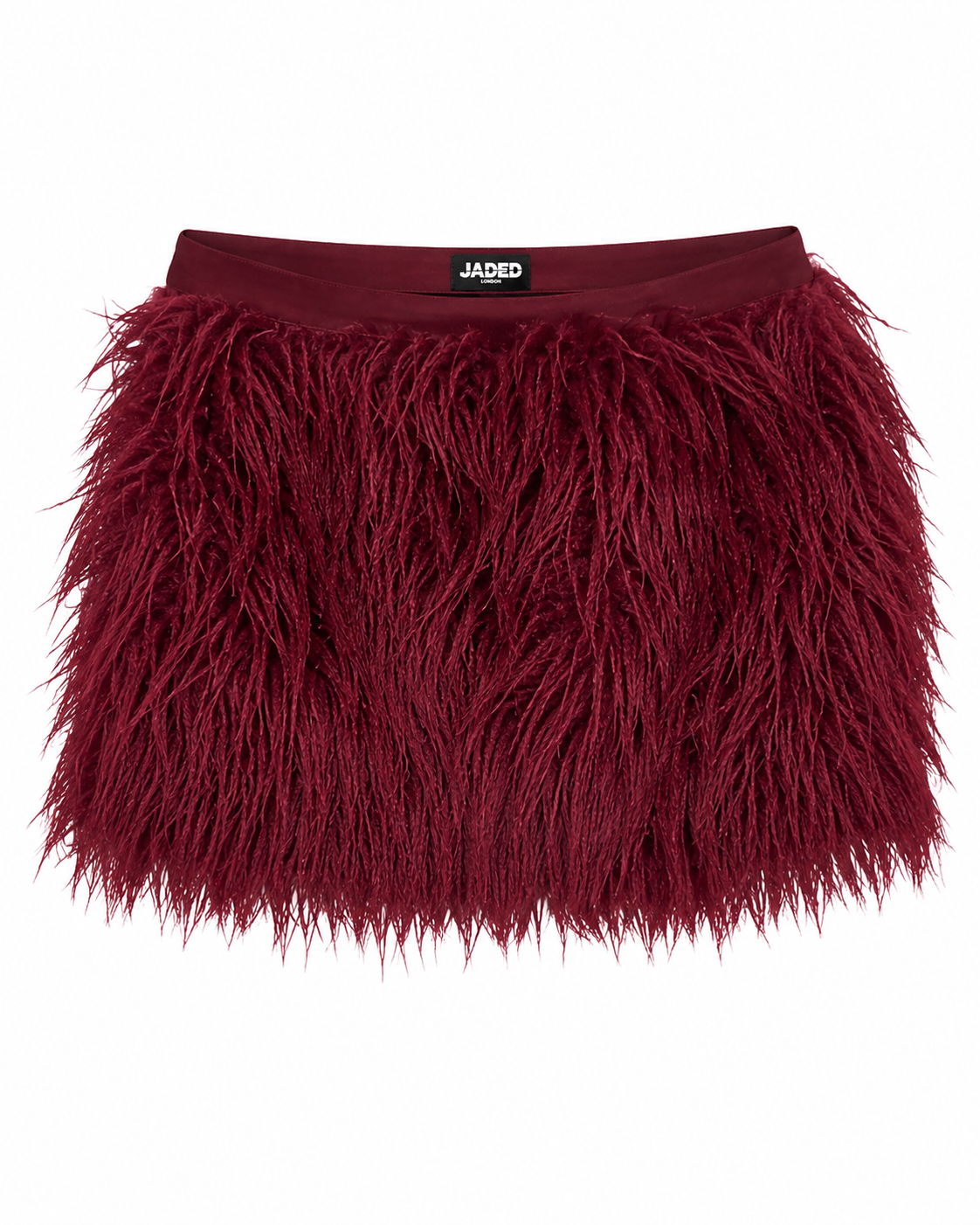 Jaded London Haka Mongolian Faux-Fur Mini Skirt in Wine