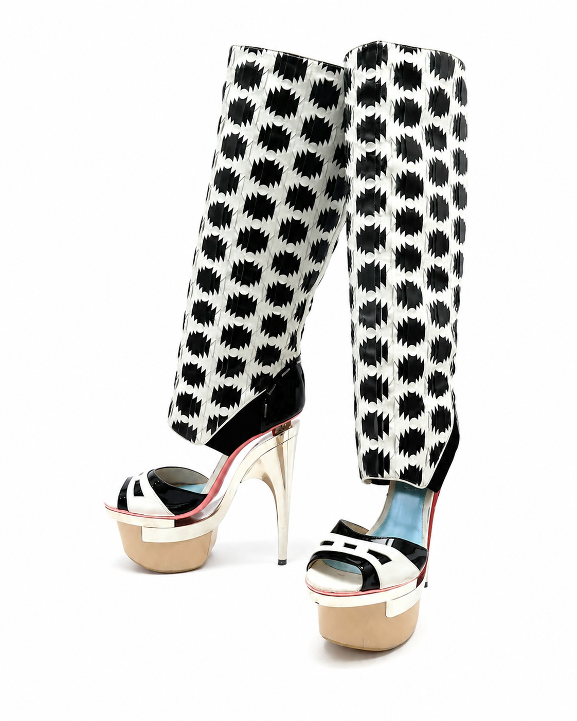 Versace Black & White Geometric Platform Boot Sandals