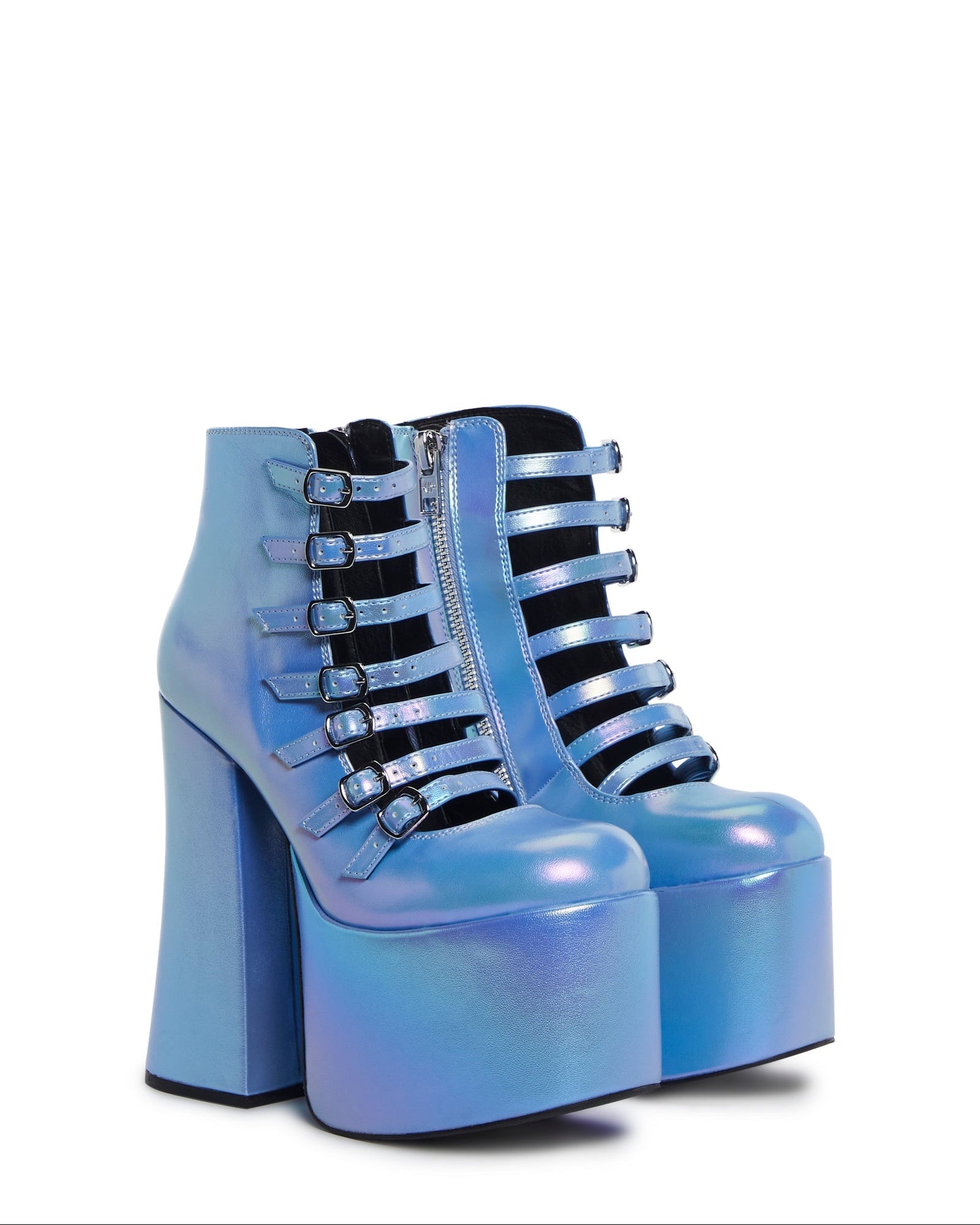 SUGAR THRILLZ HARDCORE PLATFORM BOOTS - BLUE HOLO  EU 39